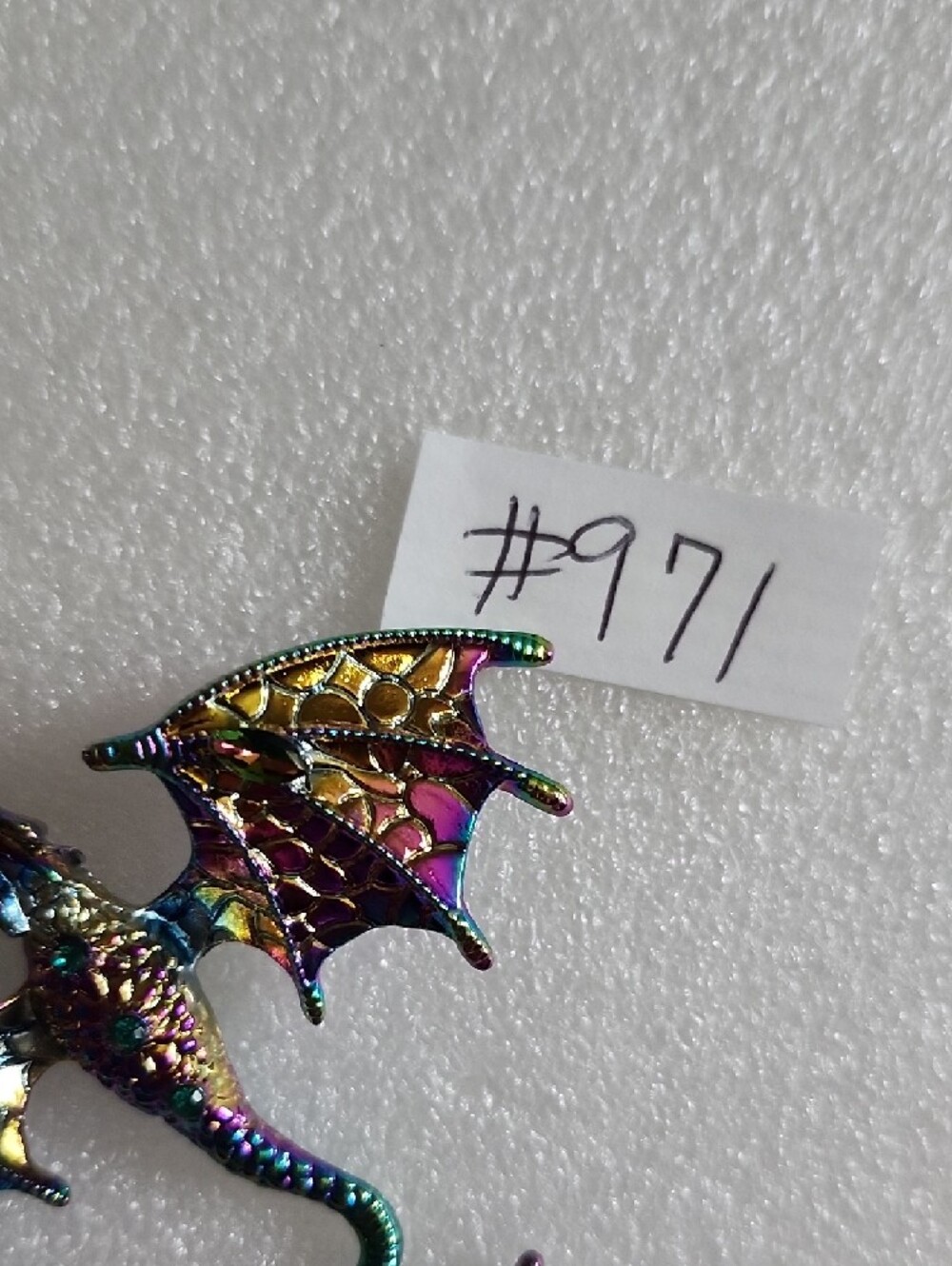 Hand Crafted Iridescent Dragon Pendant Necklace - Gold Chain - Picture 2 of 11
